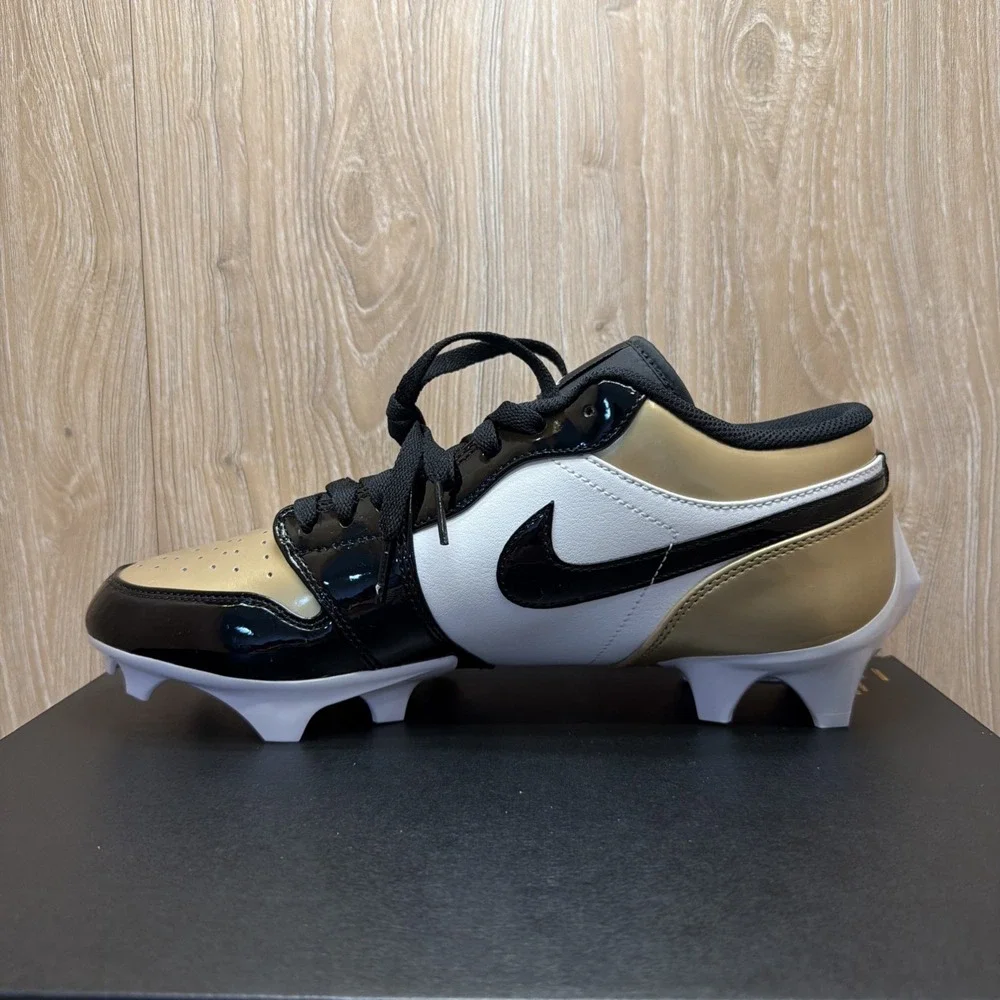 Nike Jordan 1 Low TD Football Cleats Metallic Gold Black White Men's Size 10.5